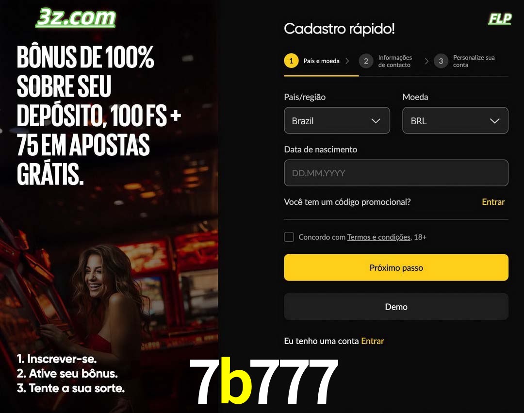 7b777 registro oficial cassino online Brasil com bônus de depósito e free spins